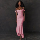 Mozision Off-shoulder Backless Sexy Evening Dress For Women Purple Sleeveless Strapless Ruched Bodycon Club Party Dress